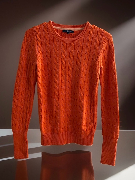 GAP Sweaters - Gap Womens S Orange Cable Knit Crew Neck Long Sleeve Pullover Sweater
